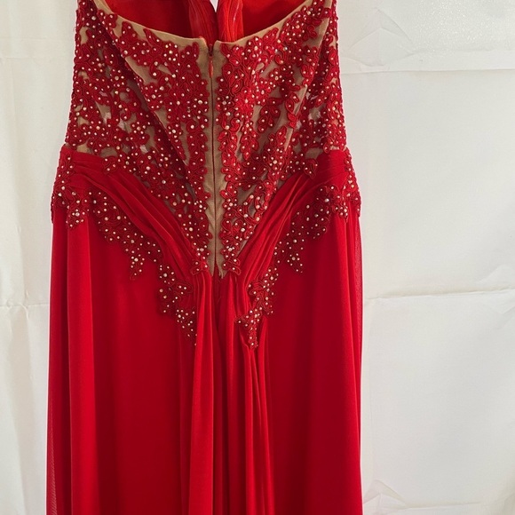 Red dress long Elegant Red Strapless Evening Gown size 6 womens beads lace - Picture 13 of 15
